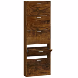 ) New Wood Shoe Cabinet 5Drawer Organiser Furniture Multi Colours Multi Sizes - Smoked oak, 59 x 17 x 169 cm (W x D x H