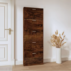 ) New Wood Shoe Cabinet 5Drawer Organiser Furniture Multi Colours Multi Sizes - Smoked oak, 59 x 17 x 169 cm (W x D x H