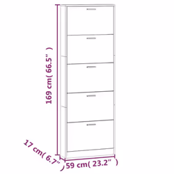 ) New Wood Shoe Cabinet 5Drawer Organiser Furniture Multi Colours Multi Sizes - Smoked oak, 59 x 17 x 169 cm (W x D x H