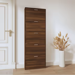 ) New Wood Shoe Cabinet 5Drawer Organiser Furniture Multi Colours Multi Sizes - Brown oak, 59 x 17 x 169 cm (W x D x H