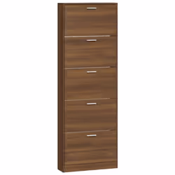 ) New Wood Shoe Cabinet 5Drawer Organiser Furniture Multi Colours Multi Sizes - Brown oak, 59 x 17 x 169 cm (W x D x H - Additional view 4