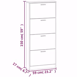 ) New Wood Shoe Cabinet 5Drawer Organiser Furniture Multi Colours Multi Sizes - White, 59 x 17 x 150 cm (W x D x H