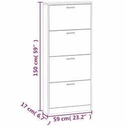 ) New Wood Shoe Cabinet 5Drawer Organiser Furniture Multi Colours Multi Sizes - Oak, 59 x 17 x 150 cm (W x D x H