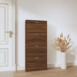 ) New Wood Shoe Cabinet 5Drawer Organiser Furniture Multi Colours Multi Sizes - Brown oak, 59 x 17 x 150 cm (W x D x H - Additional view 2