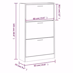 ) New Wood Shoe Cabinet 2Drawer Storage Cupboard Rack Shelf Multi Colours/Sizes - Concrete grey, 63 x 24 x 103 cm (W x D x H - Additional view 7