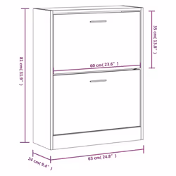 ) New Wood Shoe Cabinet 2Drawer Storage Cupboard Rack Shelf Multi Colours/Sizes - Smoked oak, 63 x 24 x 81 cm (W x D x H - Additional view 7