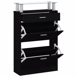 vidaXL Shoe Cabinet with a Drawer and a Top Glass Shelf Wood Multi Colours - Black