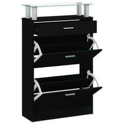 vidaXL Shoe Cabinet with a Drawer and a Top Glass Shelf Wood Multi Colours - Black