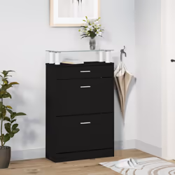 vidaXL Shoe Cabinet with a Drawer and a Top Glass Shelf Wood Multi Colours - Black