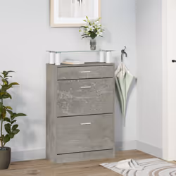 vidaXL Shoe Cabinet with a Drawer and a Top Glass Shelf Wood Multi Colours - Concrete grey