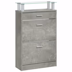 vidaXL Shoe Cabinet with a Drawer and a Top Glass Shelf Wood Multi Colours - Concrete grey - Additional view 4