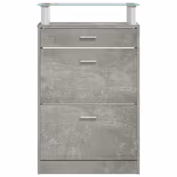 vidaXL Shoe Cabinet with a Drawer and a Top Glass Shelf Wood Multi Colours - Concrete grey - Additional view 5