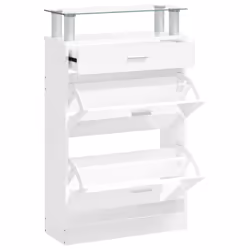vidaXL Shoe Cabinet with a Drawer and a Top Glass Shelf Wood Multi Colours - High gloss white