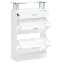 vidaXL Shoe Cabinet with a Drawer and a Top Glass Shelf Wood Multi Colours - High gloss white