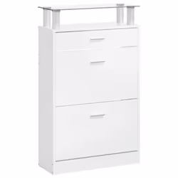 vidaXL Shoe Cabinet with a Drawer and a Top Glass Shelf Wood Multi Colours - High gloss white - Additional view 4