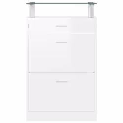 vidaXL Shoe Cabinet with a Drawer and a Top Glass Shelf Wood Multi Colours - High gloss white - Additional view 5