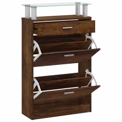 vidaXL Shoe Cabinet with a Drawer and a Top Glass Shelf Wood Multi Colours - Smoked oak