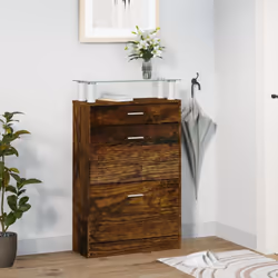 vidaXL Shoe Cabinet with a Drawer and a Top Glass Shelf Wood Multi Colours - Smoked oak