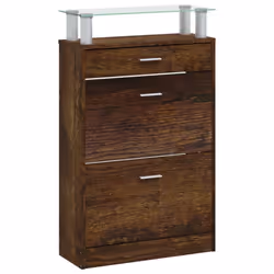 vidaXL Shoe Cabinet with a Drawer and a Top Glass Shelf Wood Multi Colours - Smoked oak - Additional view 4