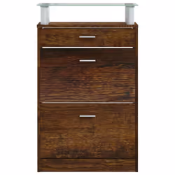 vidaXL Shoe Cabinet with a Drawer and a Top Glass Shelf Wood Multi Colours - Smoked oak - Additional view 5