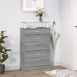 vidaXL Shoe Cabinet with a Drawer and a Top Glass Shelf Wood Multi Colours - Grey sonoma