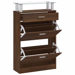 vidaXL Shoe Cabinet with a Drawer and a Top Glass Shelf Wood Multi Colours - Brown oak