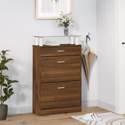 vidaXL Shoe Cabinet with a Drawer and a Top Glass Shelf Wood Multi Colours - Brown oak