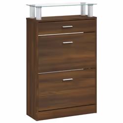 vidaXL Shoe Cabinet with a Drawer and a Top Glass Shelf Wood Multi Colours - Brown oak - Additional view 4