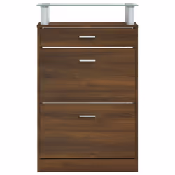 vidaXL Shoe Cabinet with a Drawer and a Top Glass Shelf Wood Multi Colours - Brown oak - Additional view 5