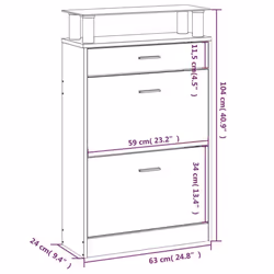 vidaXL Shoe Cabinet with a Drawer and a Top Glass Shelf Wood Multi Colours - Brown oak - Additional view 8