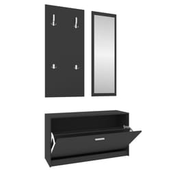 vidaXL 3-in-1 Wooden Shoe Cabinet Set Organiser Storage Rack Multi Colours - Black
