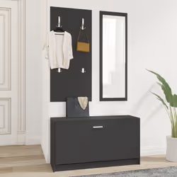 vidaXL 3-in-1 Wooden Shoe Cabinet Set Organiser Storage Rack Multi Colours - Black