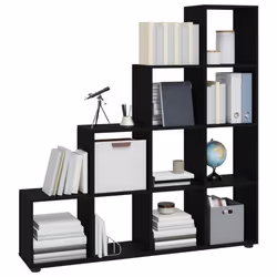 ) vidaXL Staircase Bookcase Book Shelf Storage Rack Bookshelf Engineered Wood - Black, 138 x 29 x 142 cm (L x W x H