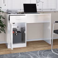 vidaXL Desk with Drawer and Cabinet 100x40x73cm PC Writing Table Multi Colours - High gloss white - Additional view 2