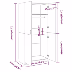 vidaXL Wardrobe Clothing Cabinet Hanger Clothes Organiser Unit Engineered Wood - smoked oak - Additional view 4
