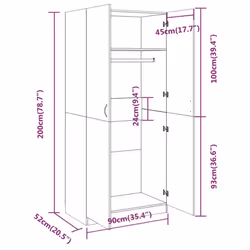 vidaXL Wardrobe Clothing Cabinet Hanger Clothes Organiser Unit Engineered Wood - grey sonoma - Additional view 8