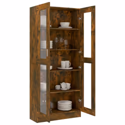 vidaXL Vitrine Cabinet Book Stand Rack Cupboard Highboard Engineered Wood - smoked oak - Additional view 4
