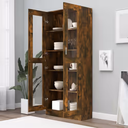 vidaXL Vitrine Cabinet Book Stand Rack Cupboard Highboard Engineered Wood - smoked oak - Additional view 9