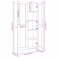 vidaXL Vitrine Cabinet Book Stand Rack Cupboard Highboard Engineered Wood - grey sonoma