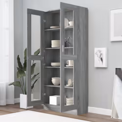 vidaXL Vitrine Cabinet Book Stand Rack Cupboard Highboard Engineered Wood - grey sonoma - Additional view 9