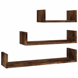 vidaXL Wall Display Shelf Floating Rack Hanging Shelf Engineered Wood 3 pcs - smoked oak, 3