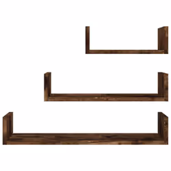 vidaXL Wall Display Shelf Floating Rack Hanging Shelf Engineered Wood 3 pcs - smoked oak, 3 - Additional view 4