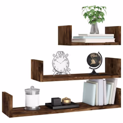 vidaXL Wall Display Shelf Floating Rack Hanging Shelf Engineered Wood 3 pcs - smoked oak, 3 - Additional view 5