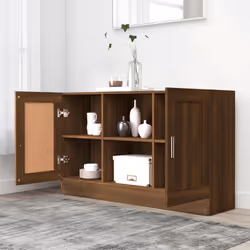 vidaXL Vitrine Cabinet Sideboard Storage Organiser Cupboard Engineered Wood - brown oak - Additional view 8