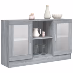 vidaXL Vitrine Cabinet Sideboard Storage Organiser Cupboard Engineered Wood - grey sonoma - Additional view 6