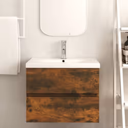 vidaXL Sink Cabinet Brown Oak Engineered Wood Vanity Unit Bathroom Cabinet - smoked oak - Additional view 5