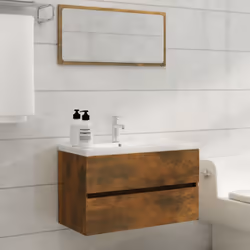 vidaXL Sink Cabinet Bathroom Vanity Unit Wall Storage Cupboard Engineered Wood - smoked oak, 80 x 38.5 x 45 cm - Additional view 2