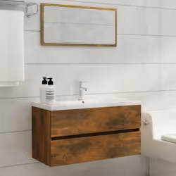 vidaXL Sink Cabinet Bathroom Vanity Unit Wall Storage Cupboard Engineered Wood - smoked oak, 90 x 38.5 x 45 cm - Additional view 2