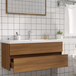 vidaXL Bathroom Furniture Set 2 Piece Storage Cabinet Cupboard Engineered Wood - brown oak - Additional view 6