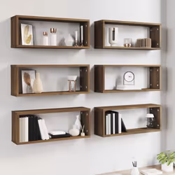 vidaXL Wall Cube Shelves Wall Rack Wall-mounted Storage Shelf Engineered Wood - brown oak, 6 - Additional view 5